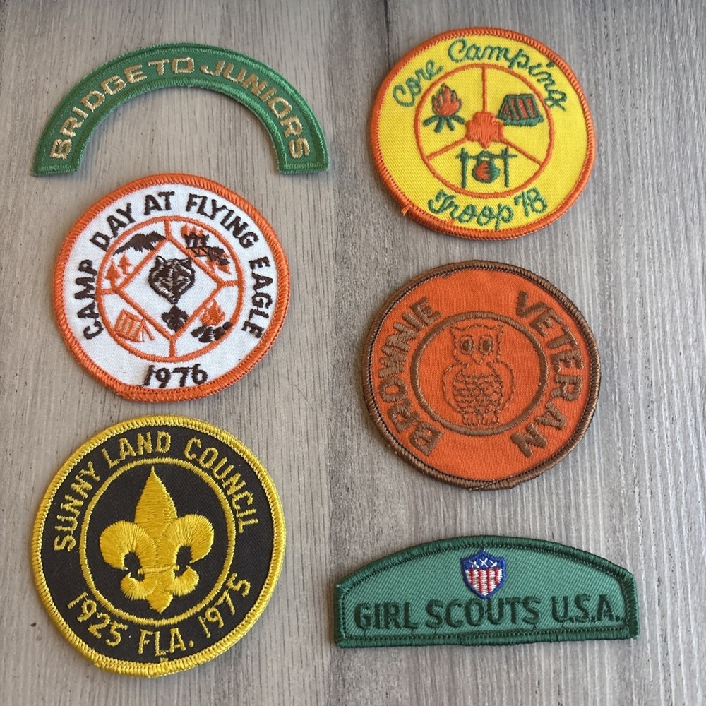 6 Vintage Girl Scout Patches 1970s Sunny Land Council Camp Day Brownie Veteran